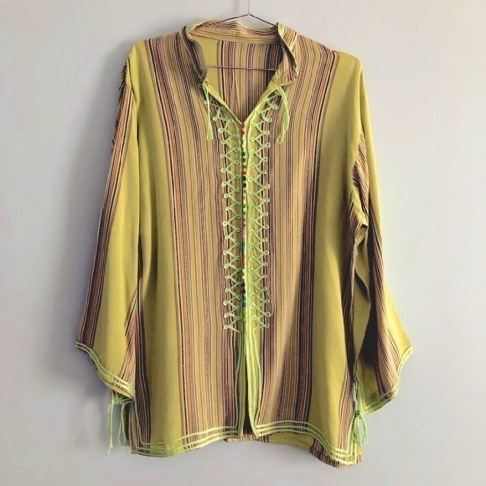 Vintage 90s Nomad Bohemian Colorful Embellished Tunic Top - Picture 1 of 13